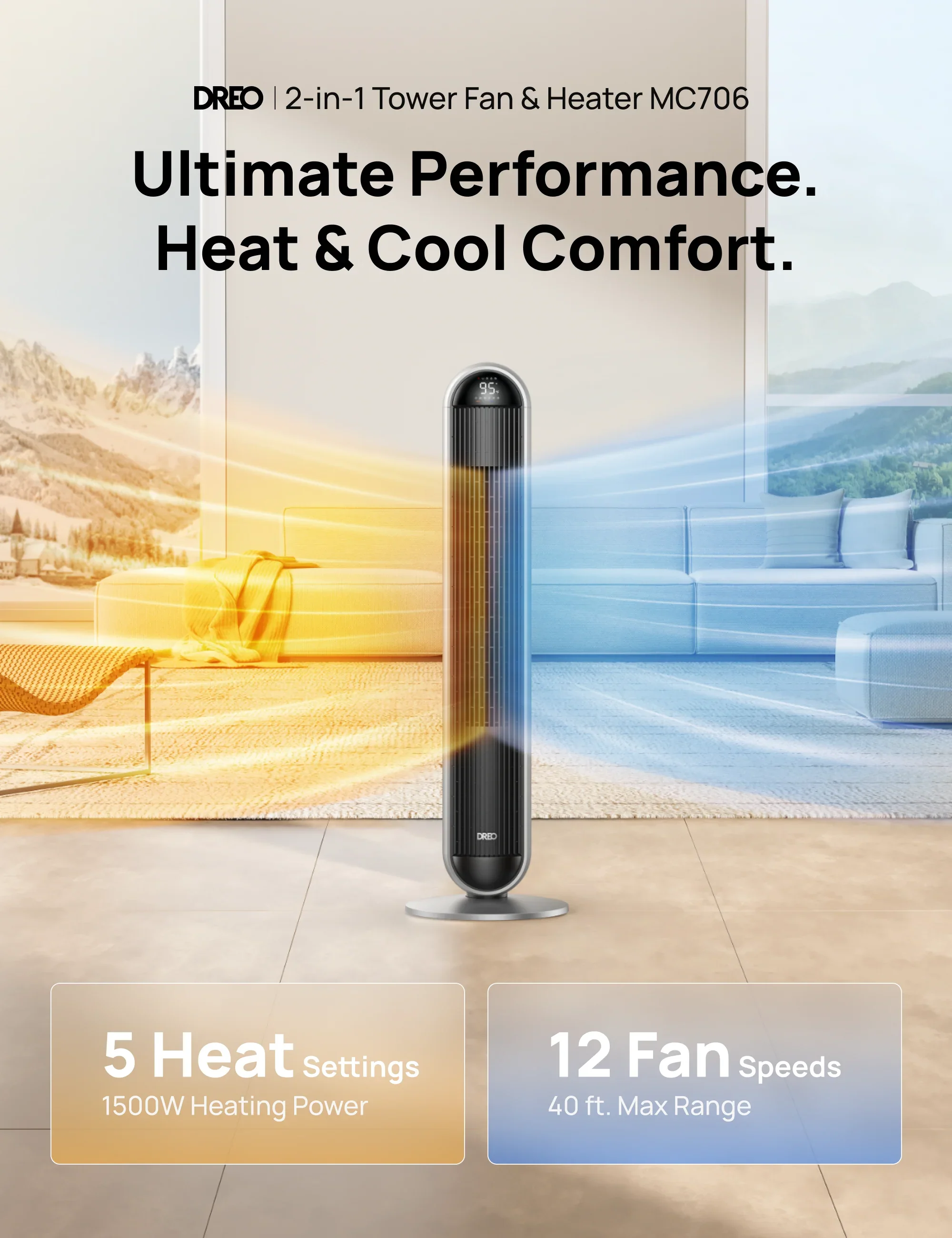 2-in-1 Tower Fan & Heater 706
