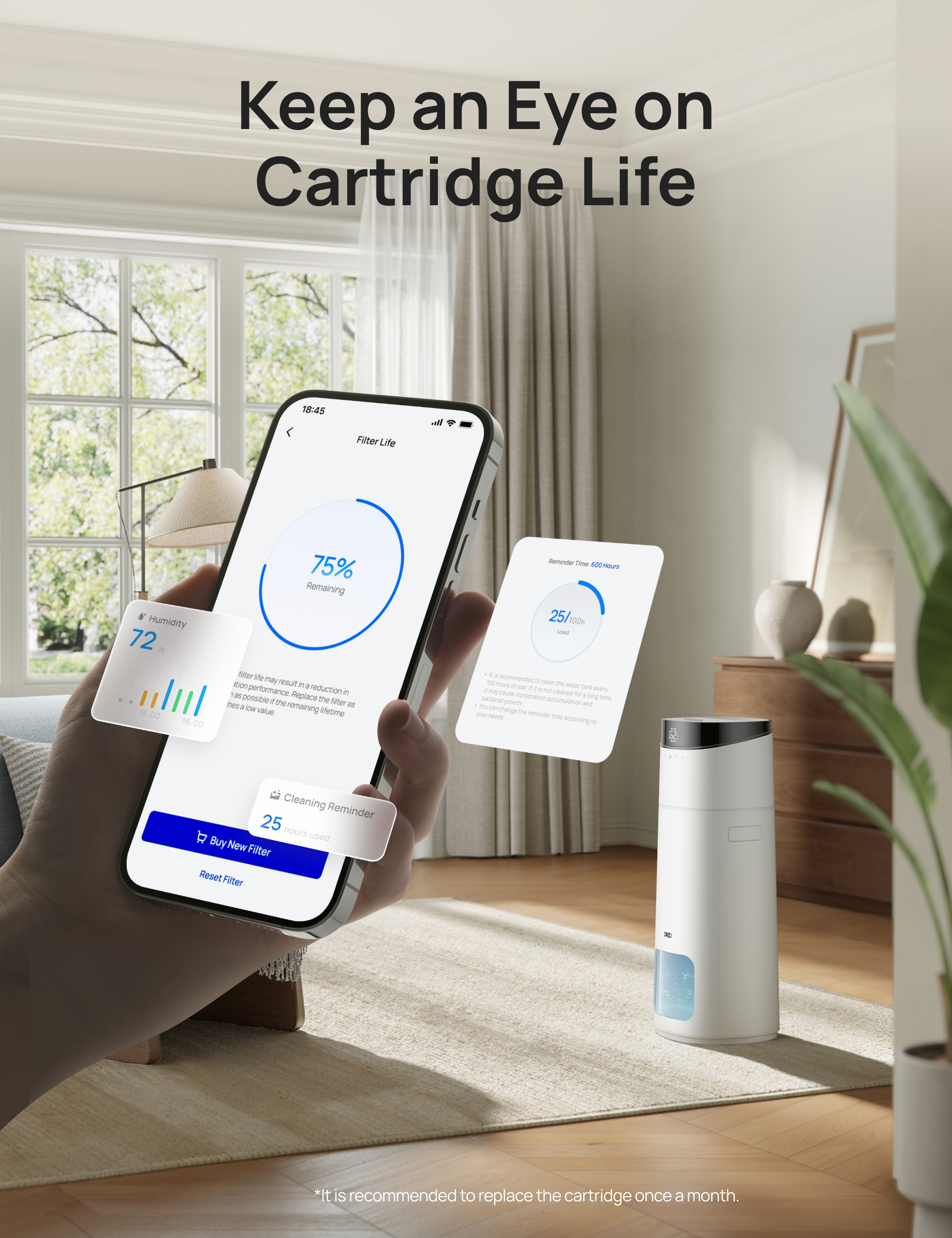 Humidifier Scale-Inhibitor Cartridge, Compatible with DREO Humidifier 755S